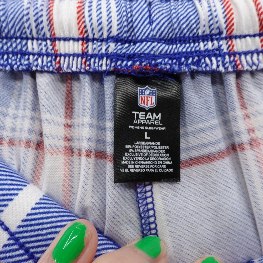 New York Giants NFL Plaid‎ Flannel Lounge Pants Large Blue White Women NWT